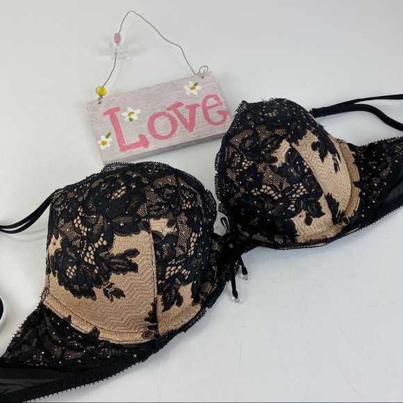 Victoria's Secret Other - Victoria Secret Push Up Bra SIze 34C Black & Gold